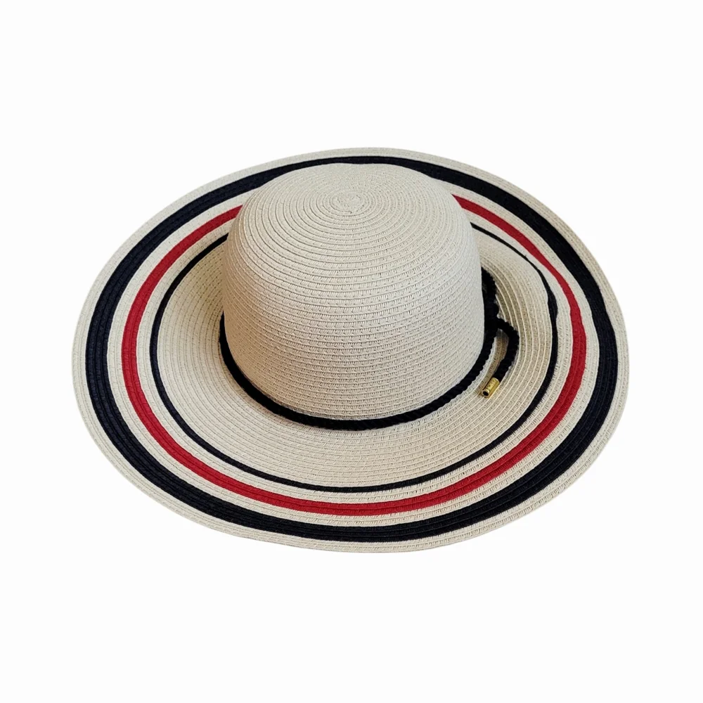 Talbots Striped Paper Straw‎ Wide Brim Summer Sun Beach Hat